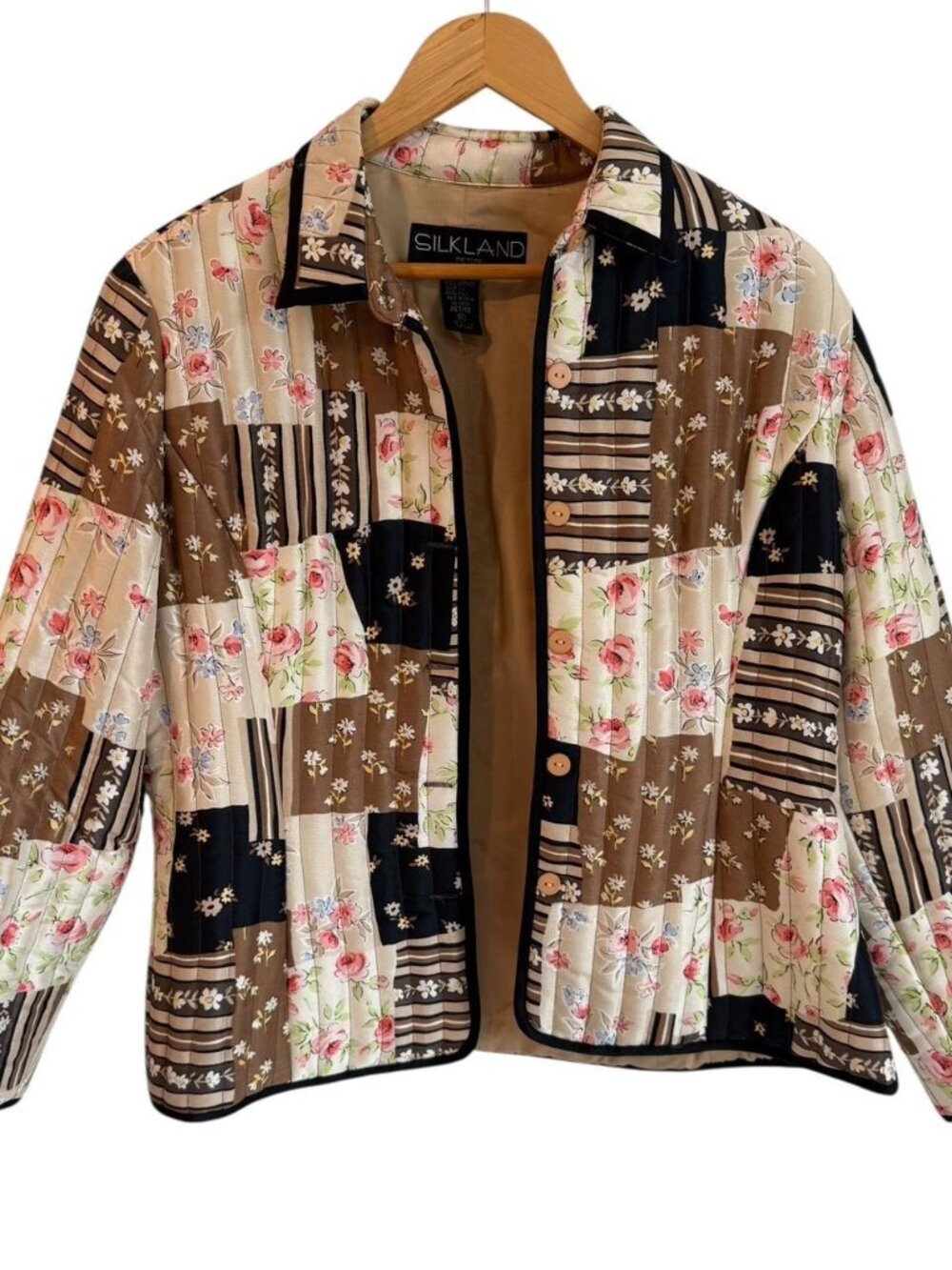 Silkland Vintage Floral Patchwork Button Up Jacket, Size Petite Large